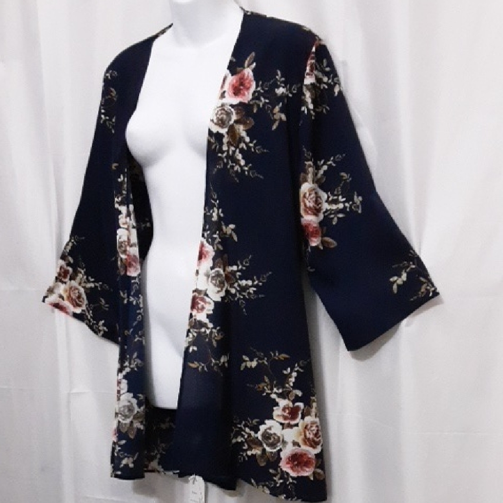 Navy Floral Kimono Cardigan
